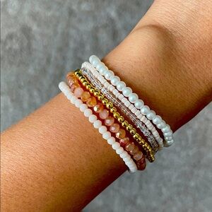 Chic Beaded Bracelet Set in White, Gold, and Orange